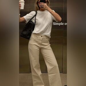 Madewell Beige High-Rise Wide Leg Pants